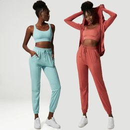 23 Picecs Yoga Set Women Breathable Loose Fitness Suit Zipper Jacket Sexy Bra Jogger Pants Female Gym Clothing Sportswear 240307