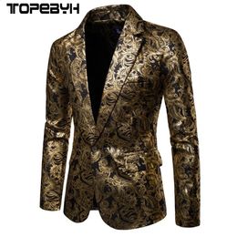 Mens Golden Floral Blazers Business Casual Suit Wedding Dress Gold Blazer Coats Jackets 240307