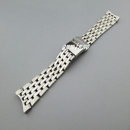 22mm New High quality SS Polishing brushed Curved End Watch Bands Bracelets For Breitling Watch2027