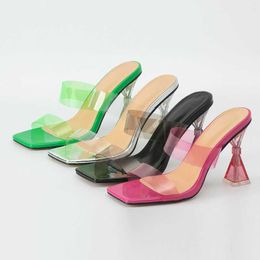 HBP Non-Brand Summer Peep Toe Mules HIgh Quality Nude Colour Transparent Clear Fashion PVC Sandal Slippers Perspex Heels for Ladies