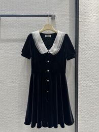 Runway Designer Dresses 2024 New Spring Summer Lapel Neck Short Sleeve Print Fashion Brand black Dres