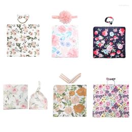 Blankets 2 Pcs/Set Baby Receiving Blanket Headband Soft Cotton Born Sleeping Bag Sleepsack Floral Printed Dropship