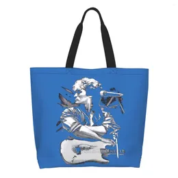 Shopping Bags Custom Viktor Tsoi Guitar Canvas Women Washable Big Capacity Grocery Rusian Rock Kino Shopper Tote