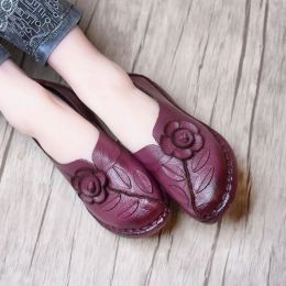 Boots Vintage Genuine Leather Flats Shoes 2022 Women's Loafers Ladies Spring Casual Flat Driving Shoes Woman Summer Purple Moccasins