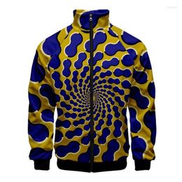 Men's Jackets Colorful Spiral Optical 3d Print Stand-Up Collar Jacket Fashion Spring Autumn Coat Oversized Zipper Men Outerwear