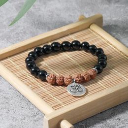 Strand OAIITE 8mm Natural Black Agate Stone Bead Bracelet Bodhi For Men And Women Yoga Meditation Healing Reiki Energy