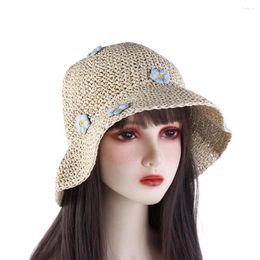 Wide Brim Hats Summer Travel Holiday Boho Sunscreen UV Protection Flat Hat Flower Beach Sun Cap Straw