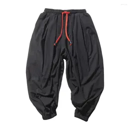 Men's Pants Solid Colour Slim-leg Baggy Deep Crotch Harem Trousers With Drawstring Waist Pockets Comfortable Casual For Plus
