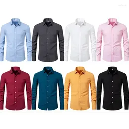 Men's T Shirts Spring Fashion Shirt Solid Colour Light Business Casual Long Sleeve Lapel Slim