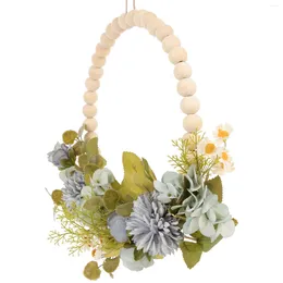 Decorative Flowers Faux Wood Bead Garland Farmhouse Pendant Vintage Decor Wooden Wall Hanging Eucalyptus Plant Wreath Flower Door Front