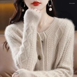 Women's Knits Women Knitwear Wool Thick Coat 2024 Spring Sweater Cardigan Lady O-neck Pure Coats