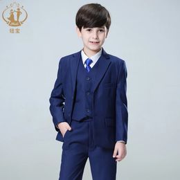 Nimble Spring Autumn Formal Boy Suit Zestaw dla dzieci Party Gospodarz Wedding Costume Hurtowe Ubranie Spodnie Kamizelka 3PCS Blue Blazer 240304