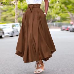 Irregular Beach Skirt ZANZEA Women Skirts Summer Vintage Zipper Long Maxi Skirts High Waist A-line Skirt Solid Faldas Saia S- 240311