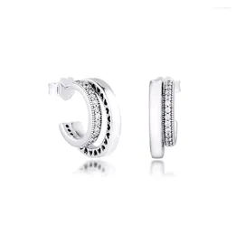 Hoop Earrings Pave Double For Women Argent 925 Sterling Silver Girl Party Gift Brincos Pendientes Wholesale