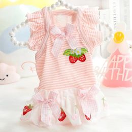 Dog Apparel Striped Flying Sleeve Dress For Dogs Clothes Cat Small Strawberry Deer Print Cute Winter Yorkshire Pet Clothing Accessories