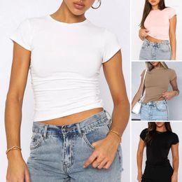 Women's Blouses Elastic Women Top Stylish Summer Tee Shirt Collection Round Neck Short Sleeve Tops Slim Fit Solid Color T-shirt Basic