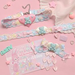 Original lolita sweet cute macaron love bear necklace collar Harajuku cute tassel collar 240315