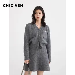 Work Dresses CHIC VEN Women Knitted Cardigan Loose Casual Female Knit Sweater Elastic A-line Skirt Woman Clothing Spring Autumn 2024