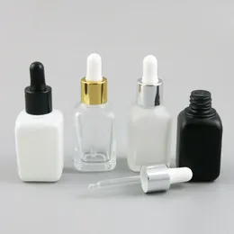 Storage Bottles 12 X 30ml Square Black Glass Essential Oil Bottle With Dropper 1OZ White Container