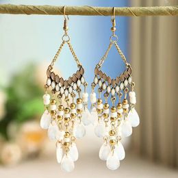 Dangle Earrings Bohemian Antique Gold Colour Long Water Drop Tassel For Women Vintage Colourful Geometric Jewellery