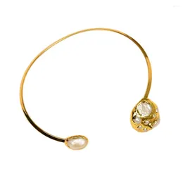 Anhänger Halsketten Gg Schmuck natürliche weiße Keshi Perle Gelbgold gepackt Halskette