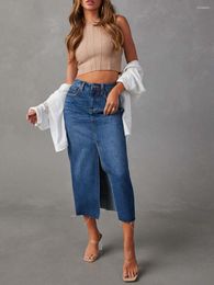 Skirts Women Long Denim Skirt Front Slit Maxi Y2K Fashion Streetwear High Waist Jean With Pockets