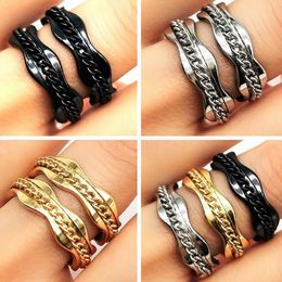 36pcs/lot Creative Wave Shape Rotating Chain Ring Colour Mix Stainless Steel Fashion Spinner Ring Sizes Assorted Unisex 240313
