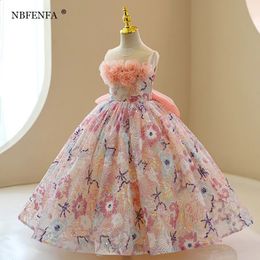 NBFENFA Mmulti Color Wedding Guest Party Dresses for Flower Girl 2023 Sleeveless Children Birthday Princess Ball Gown Dress 240312