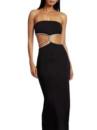 Women s Tube Hollow Out Maxi Dress Backless Sleeveless Split Wrap Hip Slim-Fit Dress Cutout Bodycon Long Dress 240306