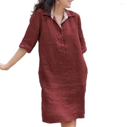 Party Dresses Women Dress Three-quarter Sleeves Lapel Knee Length Soft A-line Shirt Clothing 2024