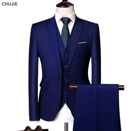 Suits For Men Blazers Set Elegant Wedding Luxury 3 Pieces Business Formal Vest Pants Full Coats Jackets 240311