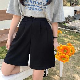 Women's Shorts Summer Black Suit Woman High Waist Wide Leg Women Casual Half Trousers Loose Knee Length Pants Femme A49