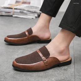 Slippers Patent Leather For Men 2024 Slides Man Summer Casual Shoes Mules Half Chaussure