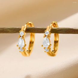 Stud Earrings Crystal Zircon Water Drop For Women Long Dangle Hanging Earring Female Fashion Ear Jewelry Brincos Birthday Gift