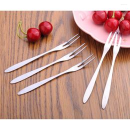 Dinnerware Sets 6pcs Stainless Steel Fruit Forks Two Prong Fork Metal Dessert For Kitchen Coffee Shop