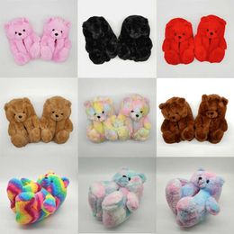 HBP Non-Brand Bedroom Kids Teddy Bear House Furry Teddybear Fluffy Slippers Chausson Womens Slippers Women Shoes Wholesale TeddyBear Slippers