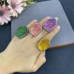 Original Design of High Quality Multi-color Glazed Buddha Gong Inlaid Rhinestone Popular Ring Exquisite Fashion Couples Jewelry