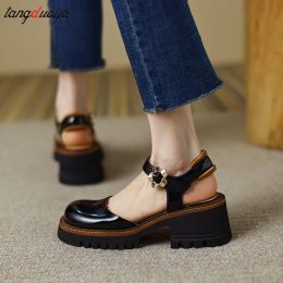 Boots Women Pumps Shoes Mary Janes Waterproof Platform High Heels Square Toe White Casual Classics Female Ladies Shoes and Sandals