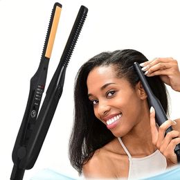 Small Flat Iron for Short Hair Mini Hair Straightener Fast Heat Up 3/10 Inch Beard Straightening Iron Ceramic Hair Curler 240306