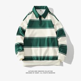 Fashion Polo Shirt Men For Autumn Spring Long Sleeves Harajuku Korea Striped Tops Tees Casual Tshirt Clothes Oversize 240304