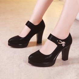 Pumps 6cm 8cm 10cm Block Heel Platform Pumps Women Shoes 2023 Spring Floral Black High Heels Shoes Ladies Elegant Office Shoe 41 42 43