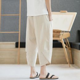 Men's Pants 2024 Summer Men Chinese Style Cotton Linen Harem Streetwear Breathable Beach Male Casual Calf-Length Trousers