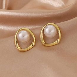 Stud Earrings Imitation Pearl Earring For Women Gold Colour Round Christmas Gift Irregular Design Unusual Bijoux Femme