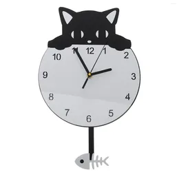 Wall Clocks Clock For Home Hanging Kitten Stylish Living Room Mute Acrylic Adorn Decor