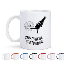 Mugs 1pc Funny Ceramic Coffee Mug Stop Thinking Start Drinking Sarcastic Gift For Coworker Boss Friend Ie Women Man Unique Gifts