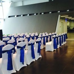 50pcs/Lot Stretch Wedding Chair Cover Satin Fabric Bow Tie Ribbon Band Wedding Party Birthday Decorations