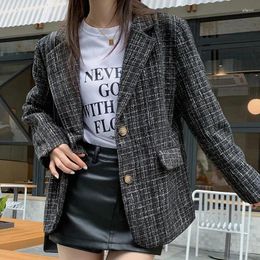 Women's Suits Insozkdg Plaid Blazer Women Spring Autumn Korean British Style Tweed Internet Celebrity Suit Top Lady Tops Outwear