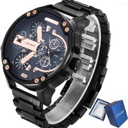 Wristwatches Cool Black Stainless Steel Men Watch Mens Quartz Watches Dual Display Mlitary Montre Homme Drop Male Clock