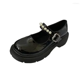 Casual Shoes Slip On For Women British Style Lolita Basic Student JK Small Leather Pearl Fairy Platform