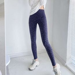 Lu Pant Align Align Lu Lemon Print Impresso Leopardo Leggings Mulheres Cintura Alta Yoga Fiess Elástico de Secagem Rápida Apertado Correndo Nove Pontos P